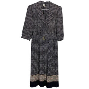 Vintage 80s Union Label Pleated Dress Shoulder Pads Womens Size 14 XL Black